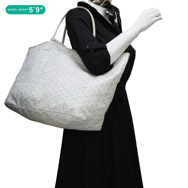 GOYARD Saint Louis GM Chevron Print Canvas Tote Bag White