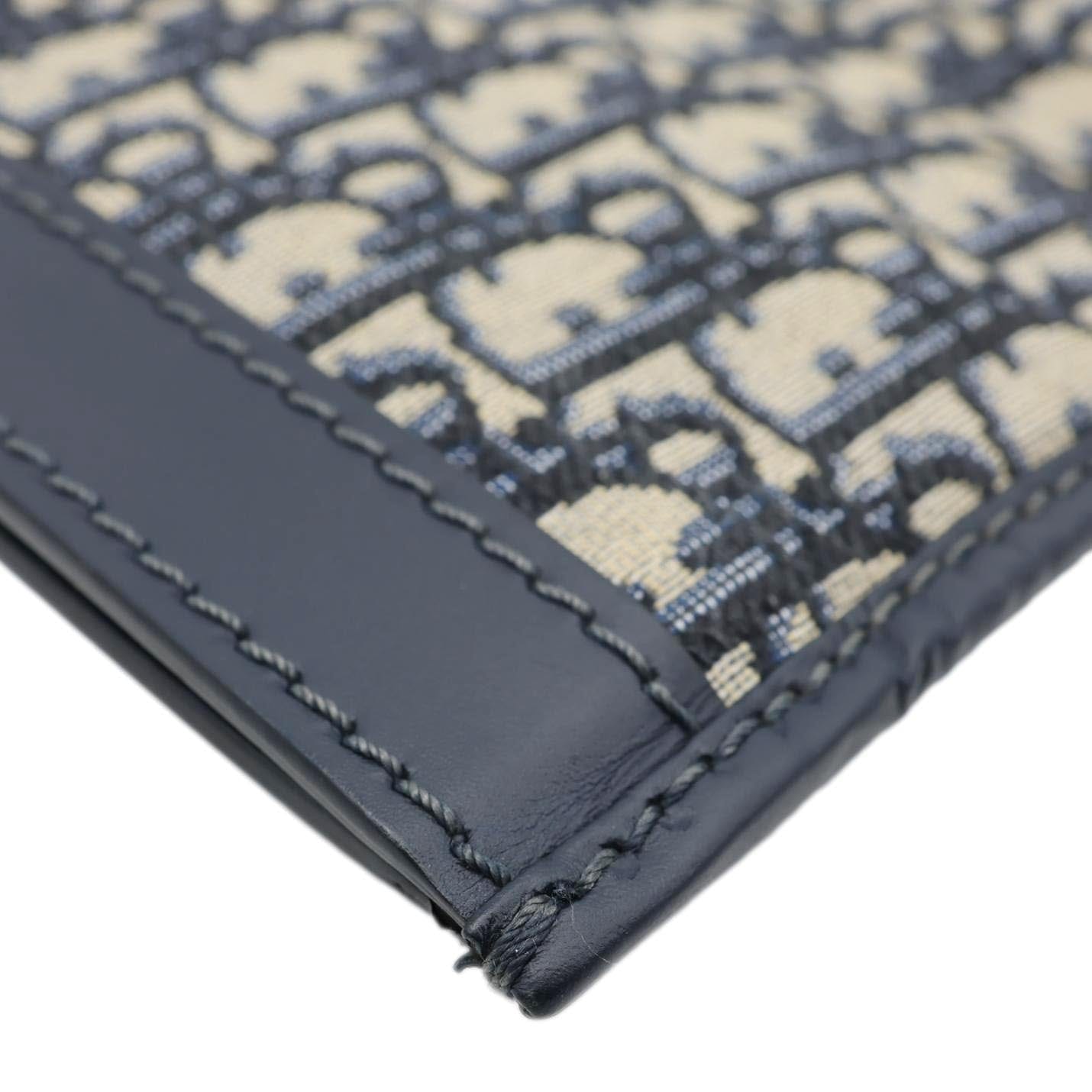 CHRISTIAN DIOR Fold Over Oblique Monogram Canvas Clutch Navy Blue