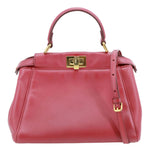 FENDI Peekaboo Nappa Leather Top Handle Crossbody Bag Red