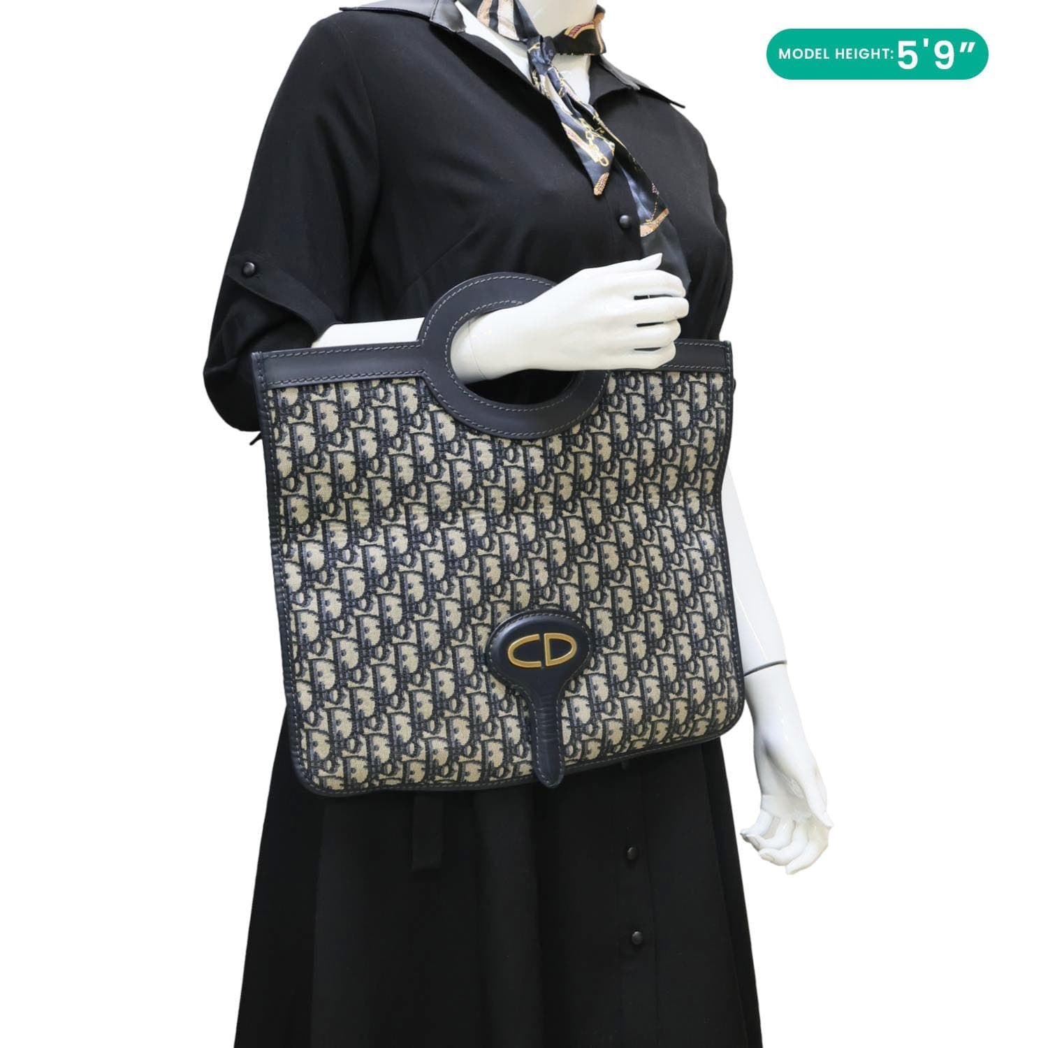 CHRISTIAN DIOR Fold Over Oblique Monogram Canvas Clutch Navy Blue