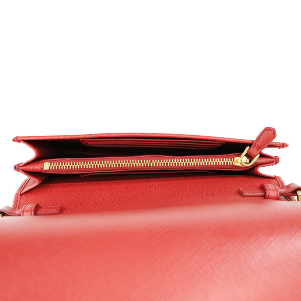 PRADA Chain Flap Saffiano Leather Crossbody Bag Red