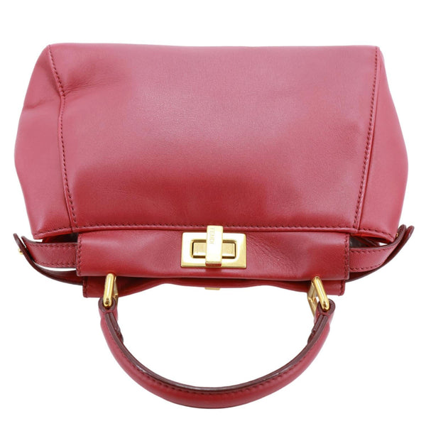 FENDI Peekaboo Nappa Leather Top Handle Crossbody Bag Red