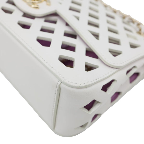 CHANEL See Through Flap Small Lambskin Leather Shoulder Bag White