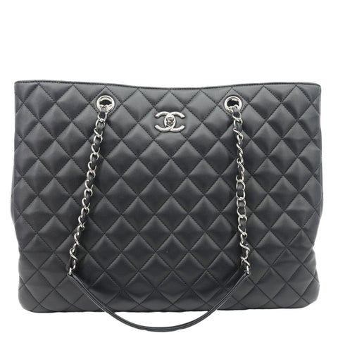 CHANEL Grand Shopping Quilted Leather Tote Bag Black