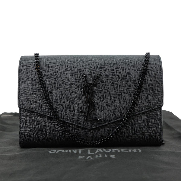 YVES SAINT LAURENT Uptown Envelope Grain De Poudre Leather Crossbody Chain Wallet Black