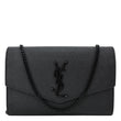 YVES SAINT LAURENT Uptown Envelope Grain De Poudre Leather Crossbody Chain Wallet Black