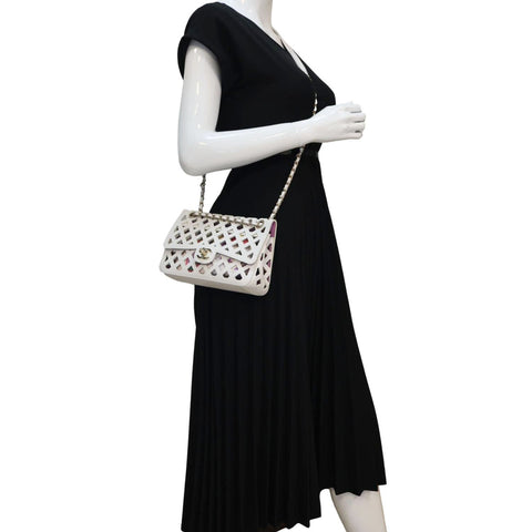 CHANEL See Through Flap Small Lambskin Leather Shoulder Bag White