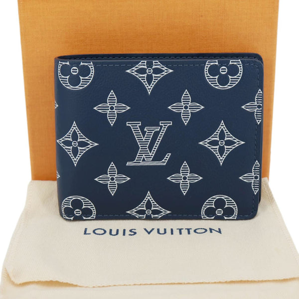 LOUIS VUITTON Porte Feuille Multiple Monogram Shadow Wallet Navy Blue