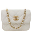 CHANEL Pearl Crush Flap Quilted Lambskin Leather Clutch With Chain White
