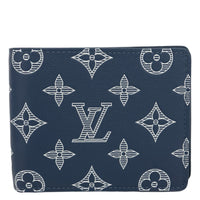 LOUIS VUITTON Porte Feuille Multiple Monogram Shadow Leather Wallet Navy Blue
