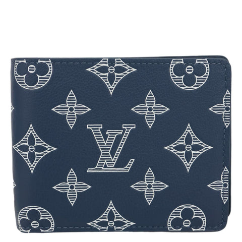 LOUIS VUITTON Porte Feuille Multiple Monogram Shadow Wallet Navy Blue