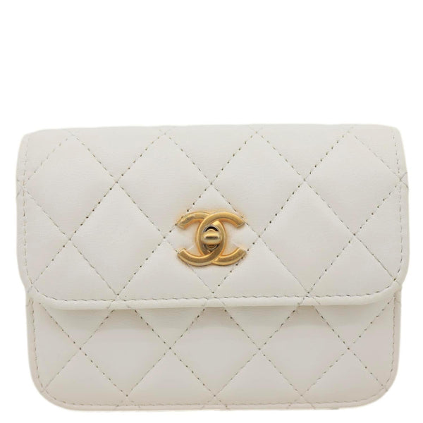 CHANEL Pearl Crush Flap Quilted Lambskin Leather Clutch With Chain White