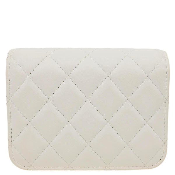 CHANEL Pearl Crush Flap Quilted Lambskin Leather Clutch With Chain White