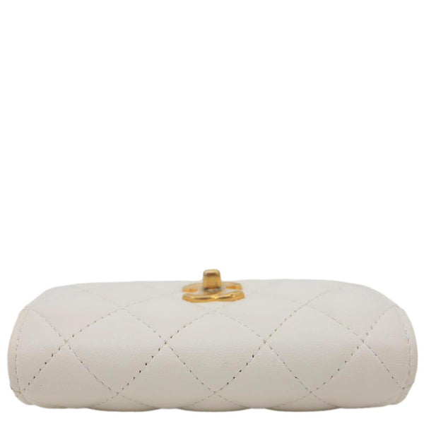 CHANEL Pearl Crush Flap Quilted Lambskin Leather Clutch With Chain White