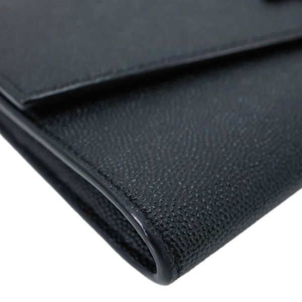 YVES SAINT LAURENT Uptown Envelope Grain De Poudre Leather Crossbody Chain Wallet Black