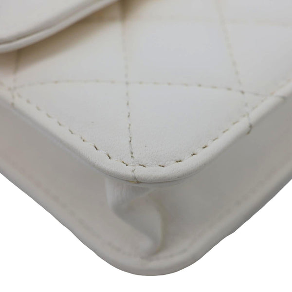 CHANEL Pearl Crush Flap Quilted Lambskin Leather Clutch With Chain White