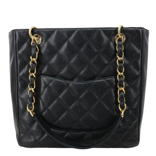 CHANEL PST Petite Quilted Caviar Leather Shopping Tote Black
