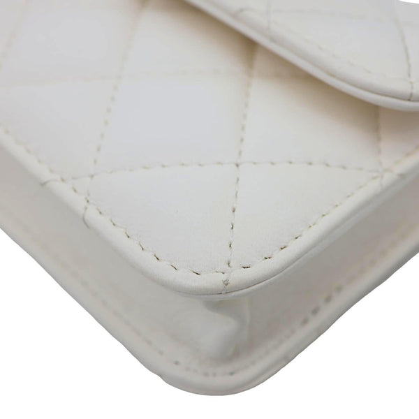 CHANEL Pearl Crush Flap Quilted Lambskin Leather Clutch With Chain White