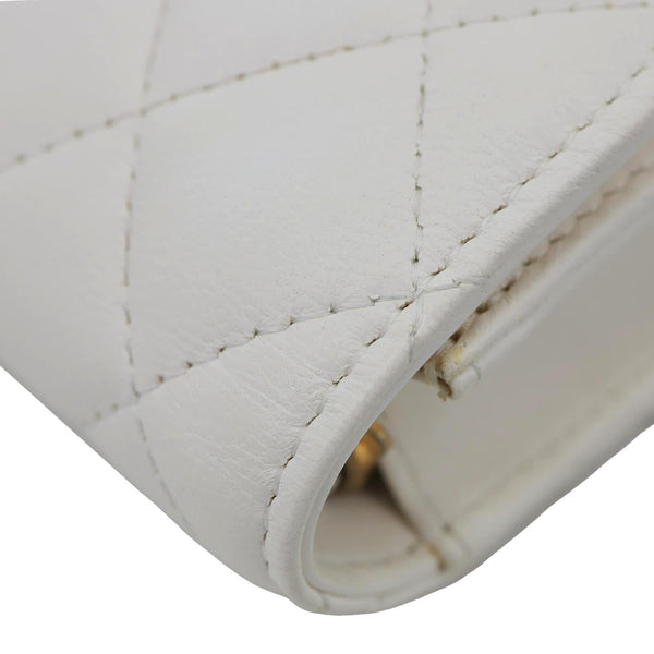 CHANEL Pearl Crush Flap Quilted Lambskin Leather Clutch With Chain White