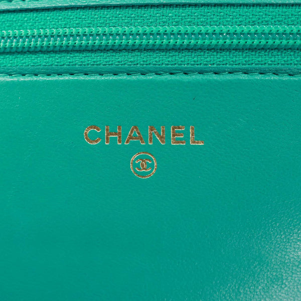 CHANEL Boy Flap Leather Wallet On Chain Crossbody Bag Green