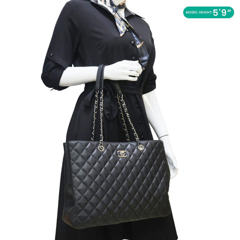 CHANEL Grand Shopping Quilted Leather Tote Bag Black