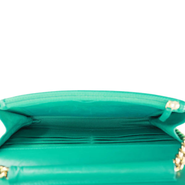 CHANEL Boy Flap Leather Wallet On Chain Crossbody Bag Green