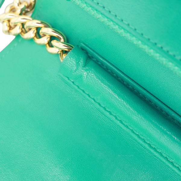 CHANEL Boy Flap Leather Wallet On Chain Crossbody Bag Green
