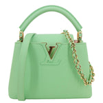 LOUIS VUITTON Capucines Mini Taurillon Leather Chain Crossbody Bag Green