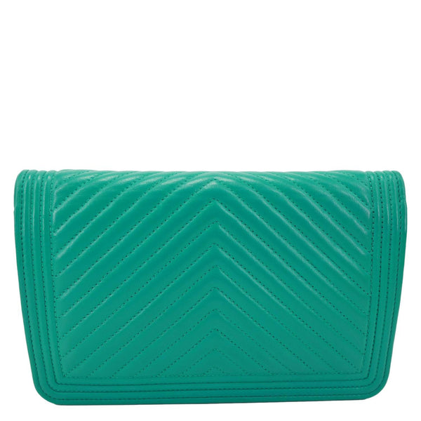 CHANEL Boy Flap Leather Wallet On Chain Crossbody Bag Green