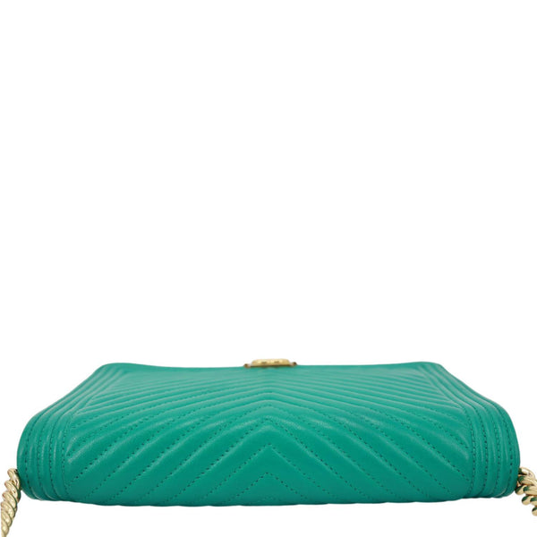 CHANEL Boy Flap Leather Wallet On Chain Crossbody Bag Green