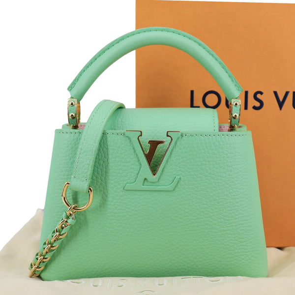 LOUIS VUITTON Capucines Mini Taurillon Leather Chain Crossbody Bag Green