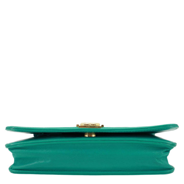 CHANEL Boy Flap Leather Wallet On Chain Crossbody Bag Green
