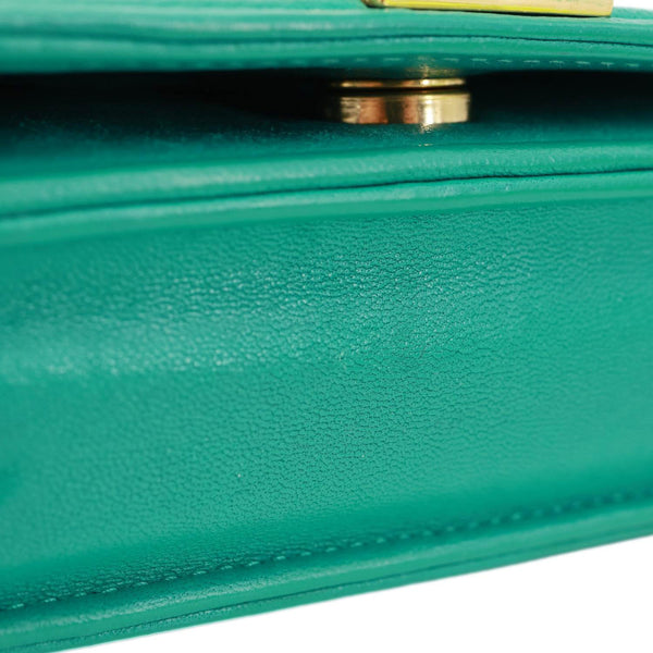 CHANEL Boy Flap Leather Wallet On Chain Crossbody Bag Green