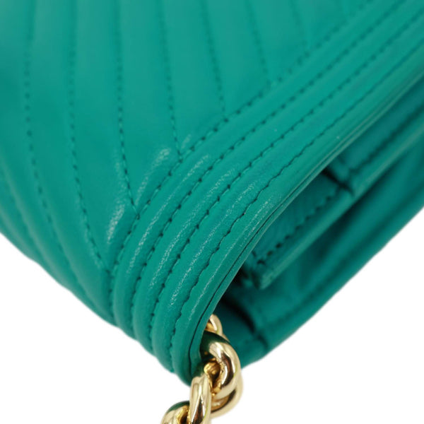 CHANEL Boy Flap Leather Wallet On Chain Crossbody Bag Green
