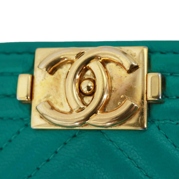 CHANEL Boy Flap Leather Wallet On Chain Crossbody Bag Green