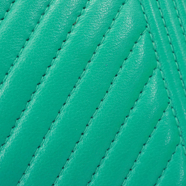 CHANEL Boy Flap Leather Wallet On Chain Crossbody Bag Green