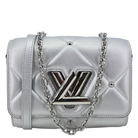 LOUIS VUITTON Twist Metallic Pillow Calfskin Leather Shoulder Bag Silver