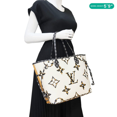 LOUIS VUITTON Neverfull MM Monogram Jungle Shoulder Bag Ivory