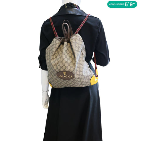 GUCCI Neo Vintage Drawstring GG Supreme Canvas Backpack Beige 473872