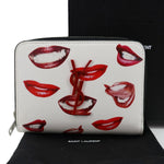 YVES SAINT LAURENT Lip Print Grained Calfskin Leather Wallet White