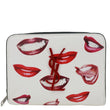 YVES SAINT LAURENT Lip Print Grained Calfskin Leather Wallet White