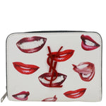 YVES SAINT LAURENT Lip Print Grained Calfskin Leather Wallet White