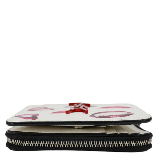 YVES SAINT LAURENT Lip Print Grained Calfskin Leather Wallet White