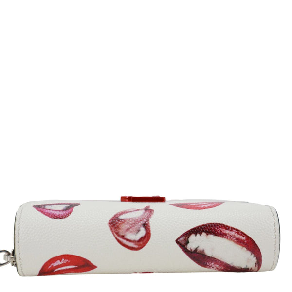 YVES SAINT LAURENT Lip Print Grained Calfskin Leather Wallet White