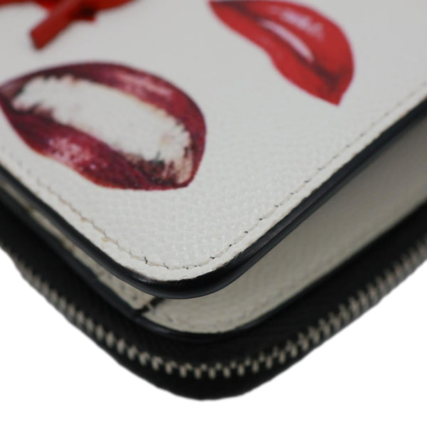 YVES SAINT LAURENT Lip Print Grained Calfskin Leather Wallet White