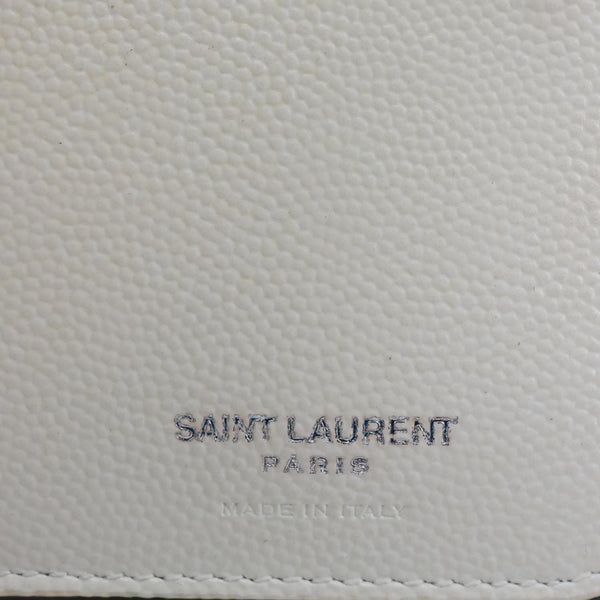 YVES SAINT LAURENT Lip Print Grained Calfskin Leather Wallet White