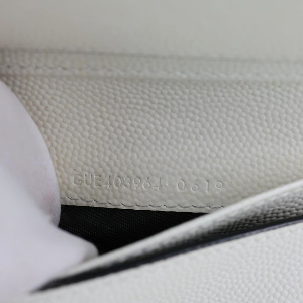 YVES SAINT LAURENT Lip Print Grained Calfskin Leather Wallet White