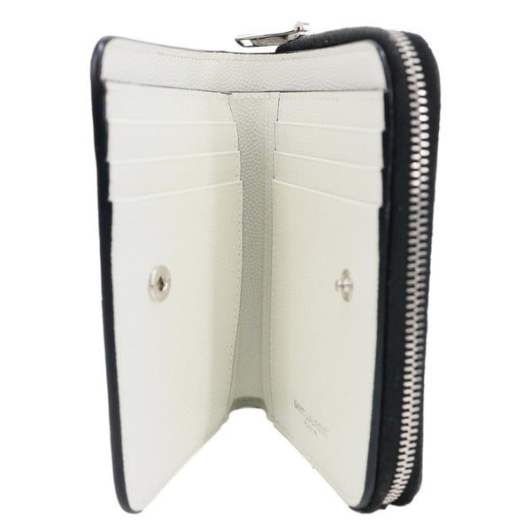 YVES SAINT LAURENT Lip Print Grained Calfskin Leather Wallet White