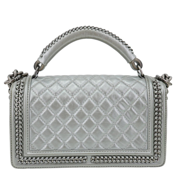 CHANEL Boy Flap Quilted Lambskin Leather Chain Around Top Handle Crossbody Bag Grey