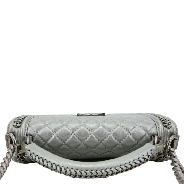 CHANEL Boy Flap Quilted Lambskin Leather Chain Around Top Handle Crossbody Bag Grey